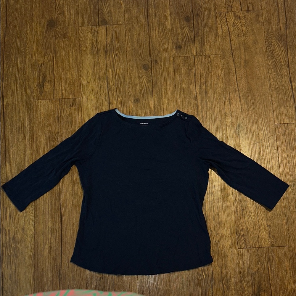 Charter Club Navy Three-Quarter Sleeve Top